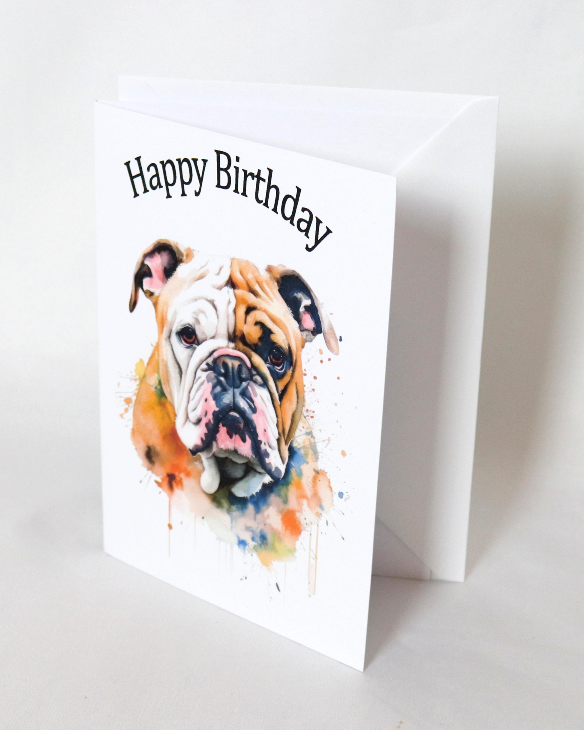 bulldog printed birthday card