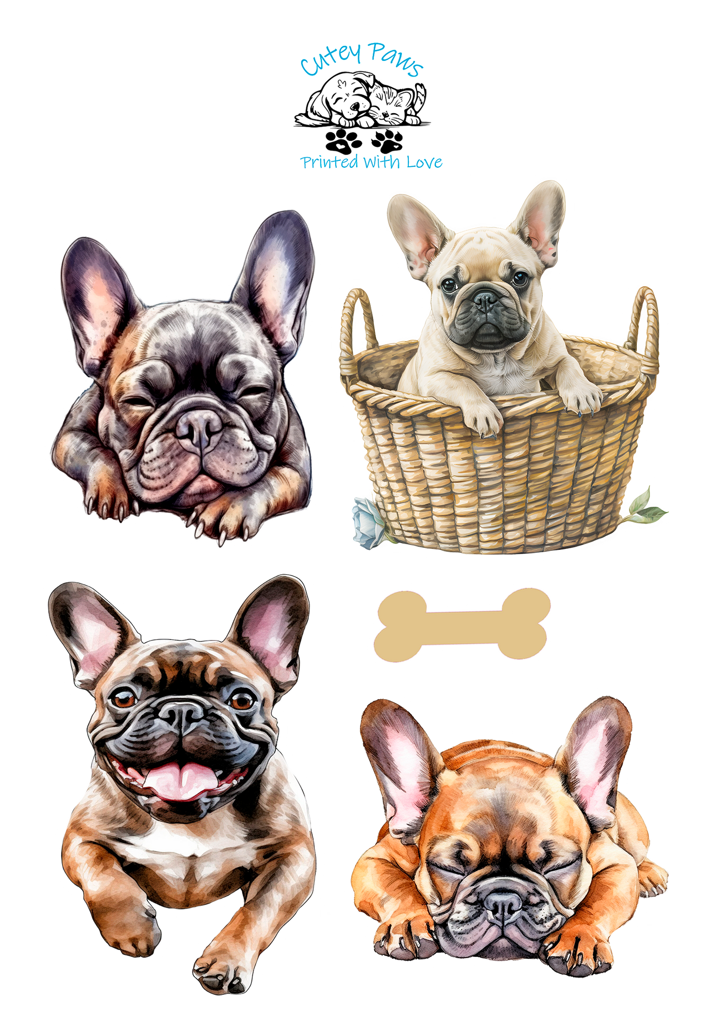 french bulldog printed stickers