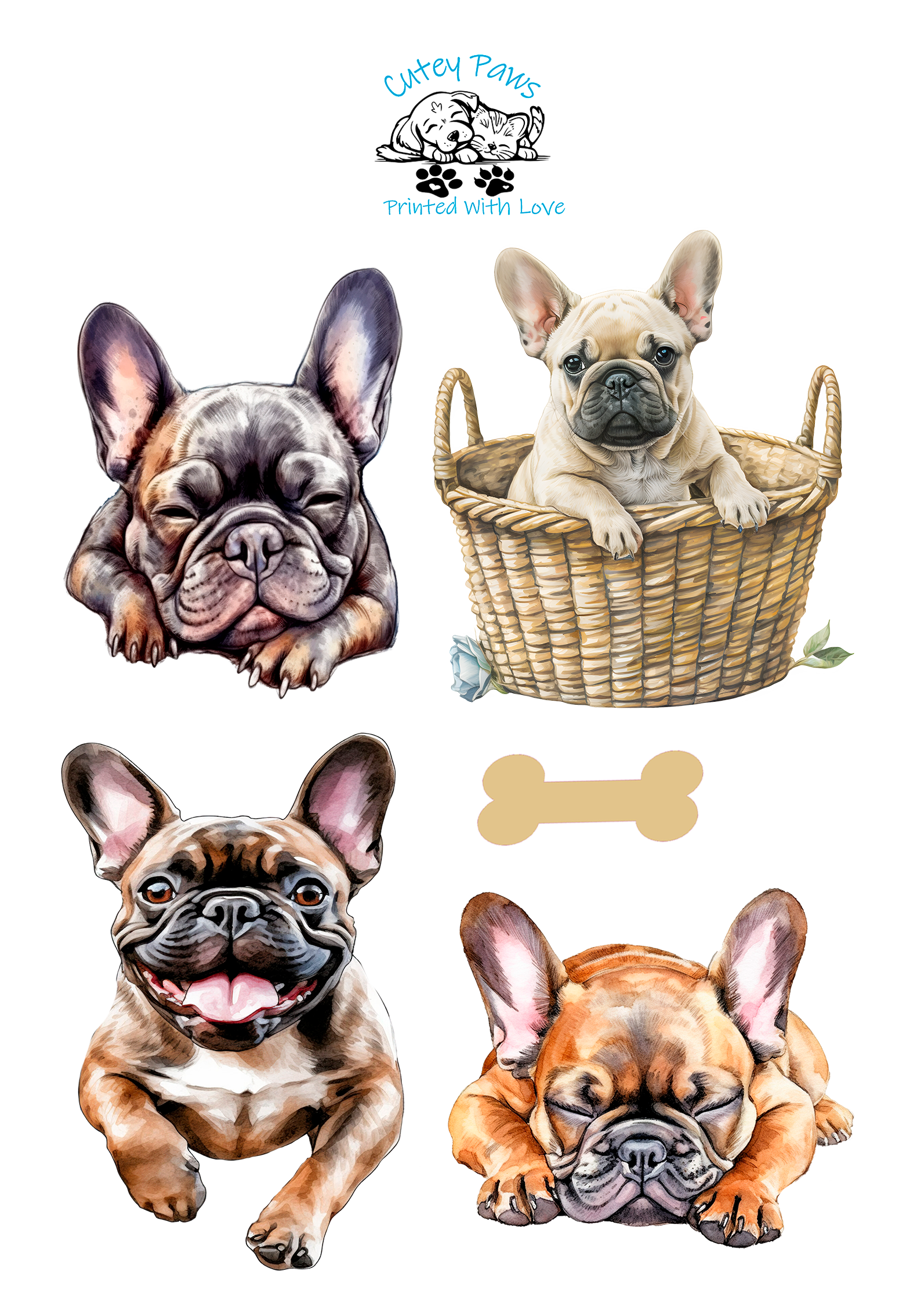 french bulldog printed stickers